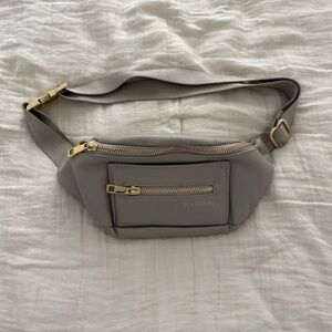 Fawn Design Gray Leather Crossbody Belt Bag with Gold Hardware